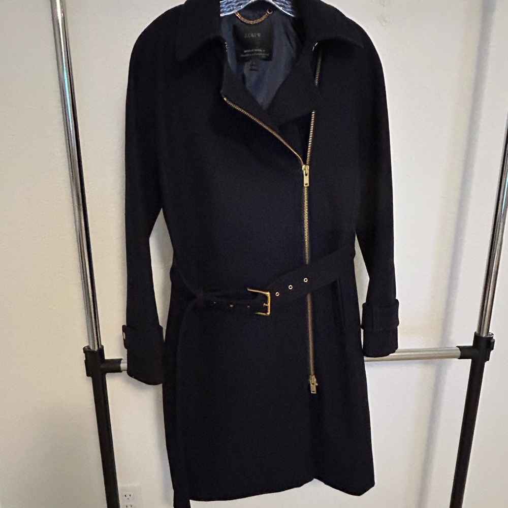 J. Crew Navy Blue Trench Coat with Gold Accents size 8